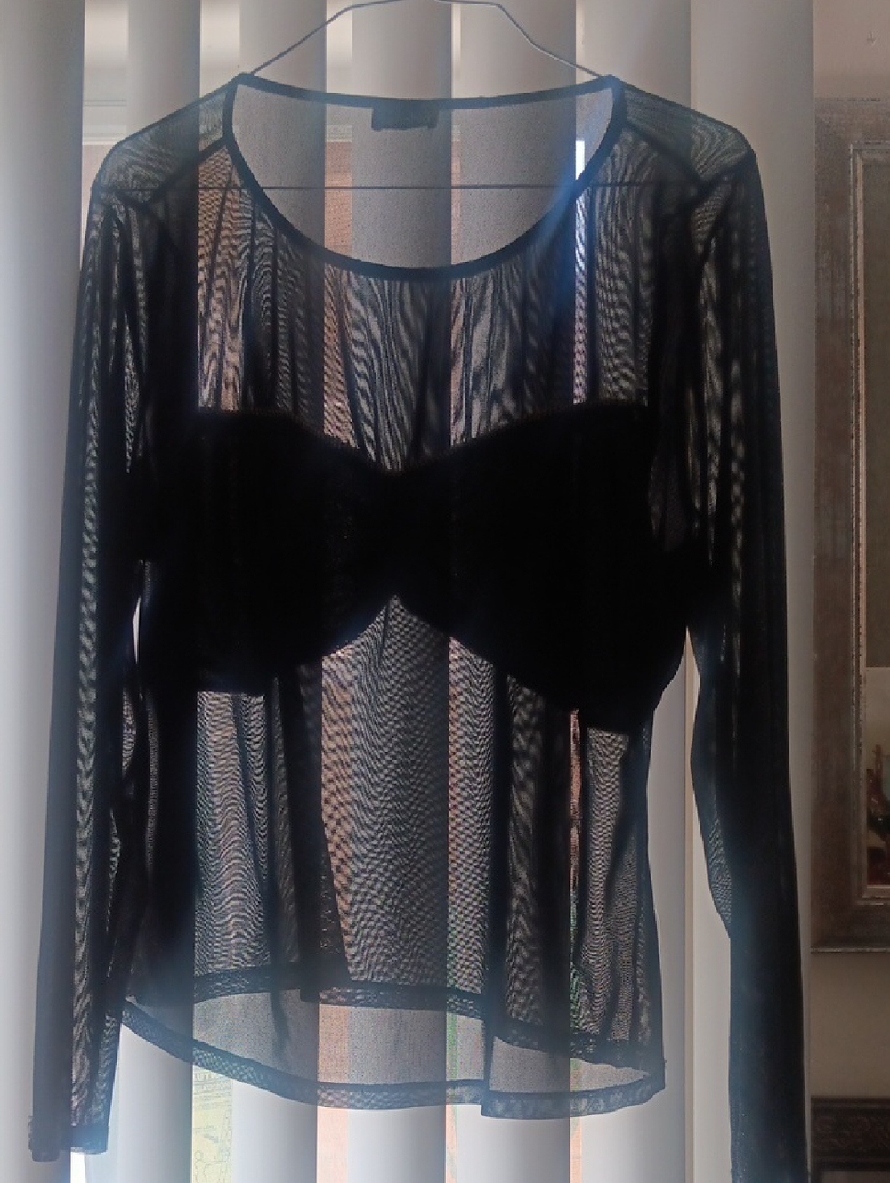 Zenobia Black Sparkle Sheer Mesh Top